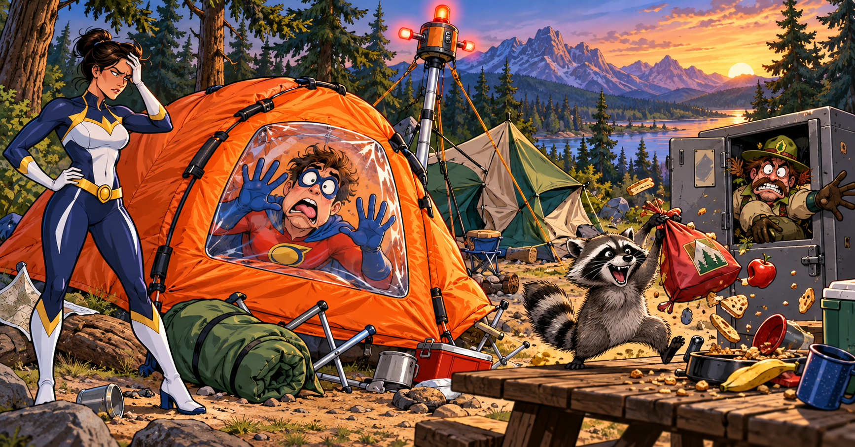 Funny superhero camping story featuring Max trapped in an emergency shelter while Ranger Danger gets caught at a campground.
